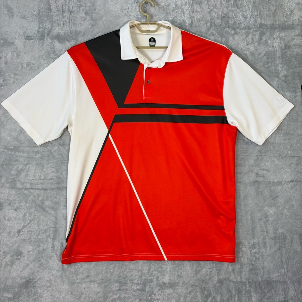 PGA Tour Pro Series Polo Shirt Men's XXL Red Stripe Short Sleeve Golf Stretch